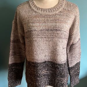 Cupid hi low shades of gray sweater with a bit of camel & black.